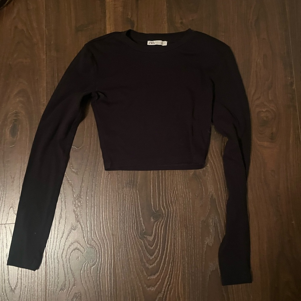 Zara Black Long Sleeve Crop Top